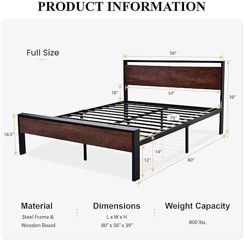 SHA CERLIN 14 Inch Full Size Metal Platform Bed Frame - Image 2