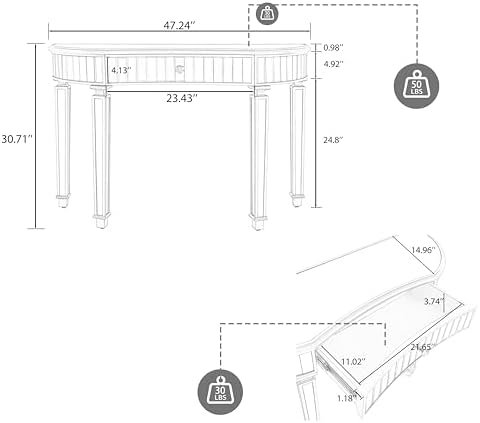 Silver Mirrored Console Table, Modern Luxury Entryway Vanity Desk Mirrored - Image 2