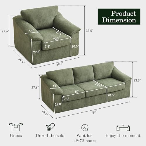 Boneless Couch Sets, Modern 3 Seater Sofa - Image 2