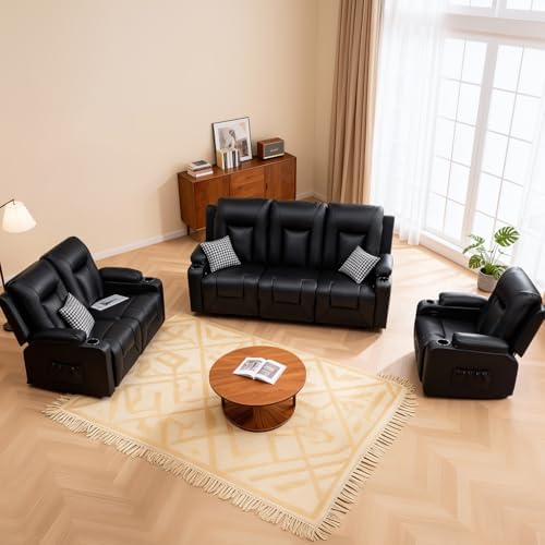 COMHOMA Living Room Furniture Set, Faux Leather Manual Recliner Sofa Sets by ComHoma