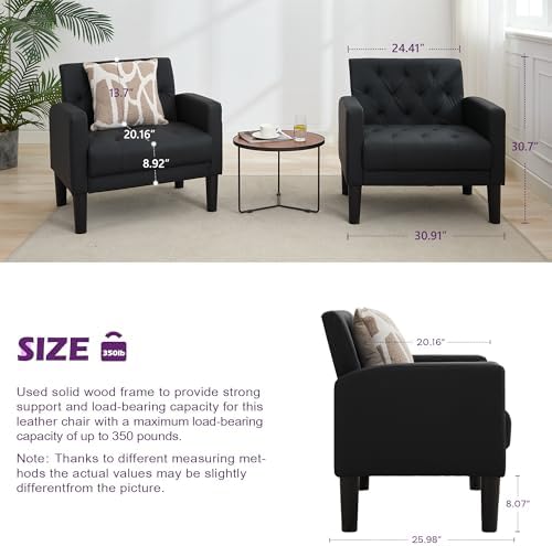 Black Leather Accent Chairs Set of 2, Tufted M-C-M Chairs - Image 2