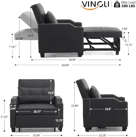 VINGLI Convertible Sleeper Chair Bed, Pull Out Sofa Couch - Image 2