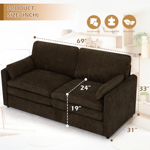 69” Chenille Love seat Sofa w/Arm Pillows - Image 2