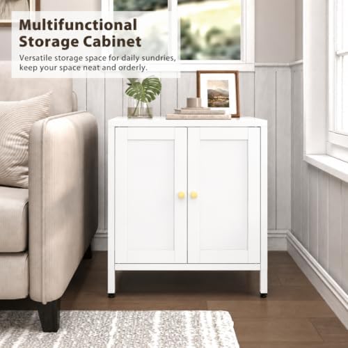 White Metal Storage Bathroom Floor Cabinet - Image 3