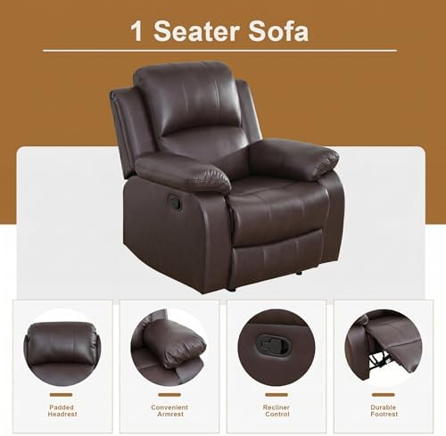 Leather Recliner Chair, a Manual Recliner 1 Seat, Living Room Reclining Sofa - Image 3