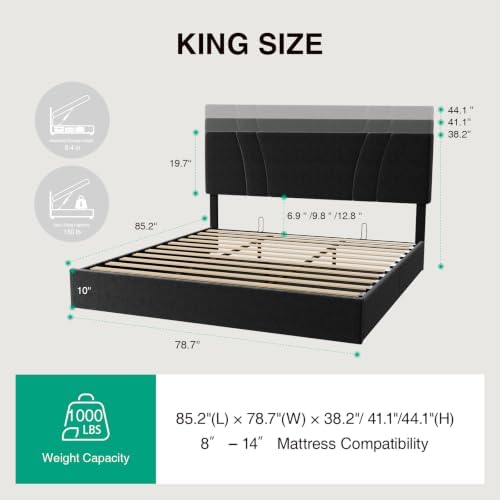 Novilla King Lift Up Storage Bed Frame/Charging Station/LED Light - Image 2