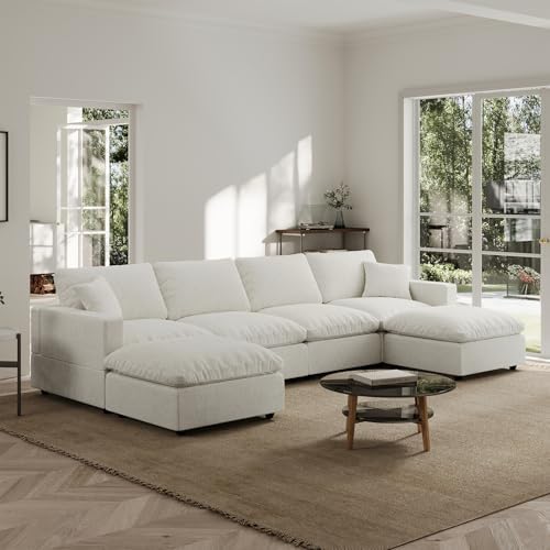 Modern Sectional Linen Couch for Living Room U-Shape Sofas, 6 Seat Modular by Gtilzria