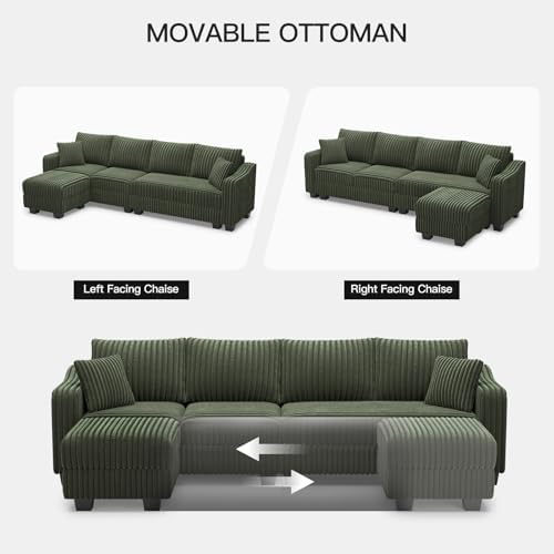 Belffin Sectional Couch with L-Shape Chaise L Shaped Couch with Ottoman - Image 4