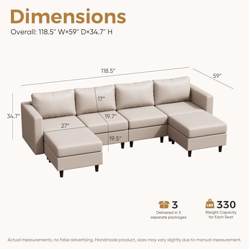 ABCASA Oversized Modular Sectional Sofa, 118.5" Faux Leather 6 Seater U Shaped - Image 2