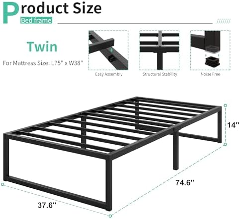 Lutown-Teen 14 Inch Twin Bed Frames - Image 2