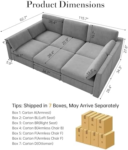 Oversized Modular Sectional Sleeper Sofa Bed Cloud Couches Gray - Image 2