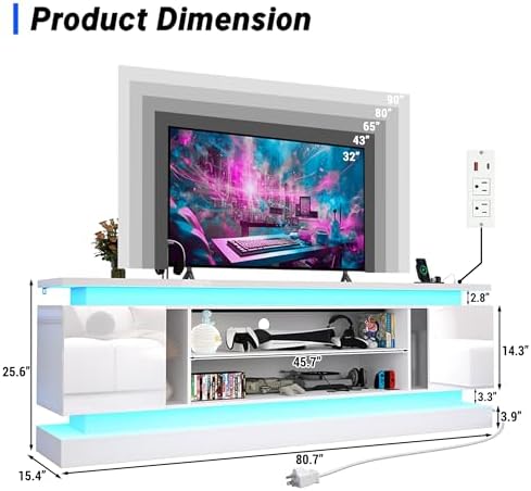 chartustriable 81IN LED TV Stands w/Power Outlet - Image 2