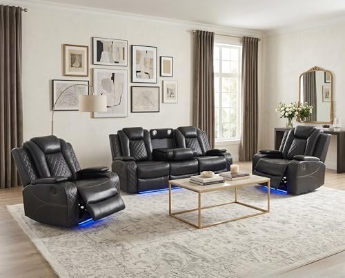 Power Recliner Sofa Set, Breathing Leather Reclining Couch Set, Leather Couch by Unknown