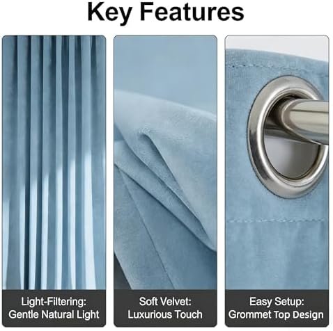 SMILETIME Sky Blue Velvet Curtains 104"x108" Grommet 1 Panel - Image 3