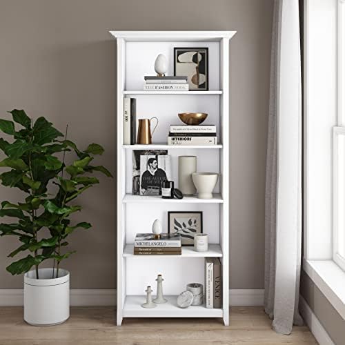 SIMPLIHOME Amherst 70" Tall Solid Wood 5-Shelf Bookcase in White - Image 2