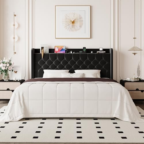 Allewie King Size Bed Frame, Storage Headboard & Charging Station by Allewie