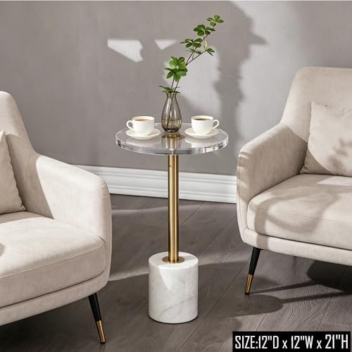 Small Clear Acrylic End Table, Marble Base Gold Leg Modern Nightstand - Image 6