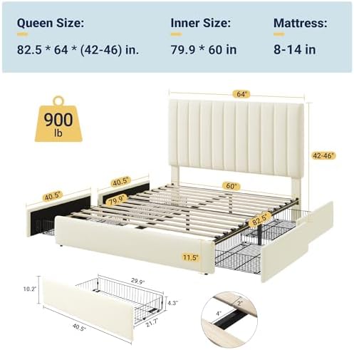 Allewie Queen Size Storage Bed Frame, Vertical Channel Tufted Adjustable - Image 2