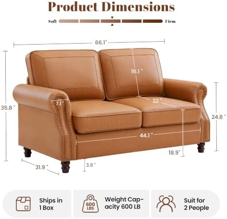 Kingfun Faux Leather Loveseat Sofa - Image 2