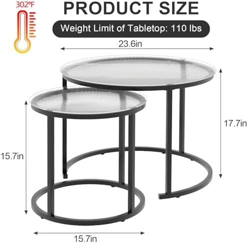 aboxoo Gold Nesting Coffee Table Set of 2, Small Glass Round Nesting Tables - Image 2