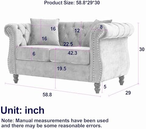 59" Chesterfield Loveseat Velvet Sofa - Image 2