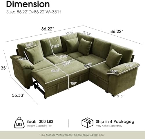 Sectional Sleeper Sofa with Pull Out Bed, Convertible Cloud Couch Bed, Modular - Image 2