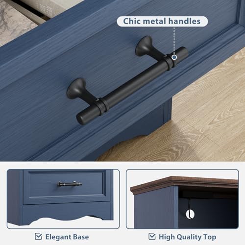 YANSNWO Blue Nightstand with Charging Station, 19.7" 2-Drawer End Table - Image 6