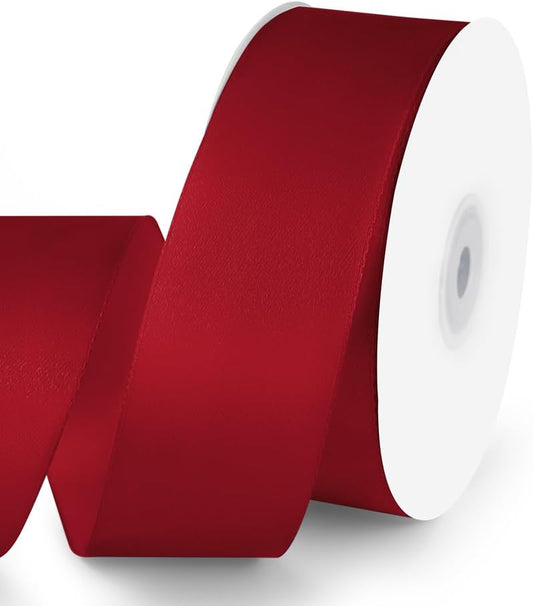 KMER LIFE 1-1/2" Wide x 50 Yards Wine Red Single Faced Polyester Satin Ribbon, Wine Red Satin Ribbon Perfect for Wedding Decor, Wreath, Crafts, Gift Wrapping & Other Projects (Wine Red)