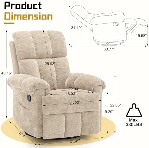 Korser Recliner Chair, Swivel Rocker Recliner Chair - Image 2