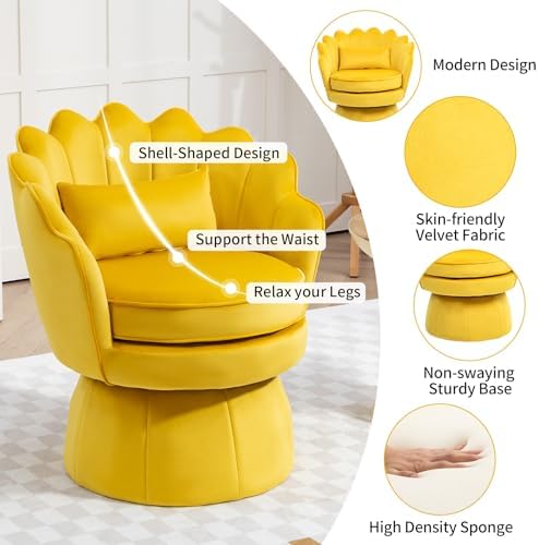 ZJhome 360° Swivel Accent Chair, Mid-Century Modern Velvet Barrel Chair - Image 4