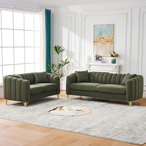 Modern Teddy Sofa Set, Combo 3-Seater Tufted Couch and Loveseat Sofa by Kolavess