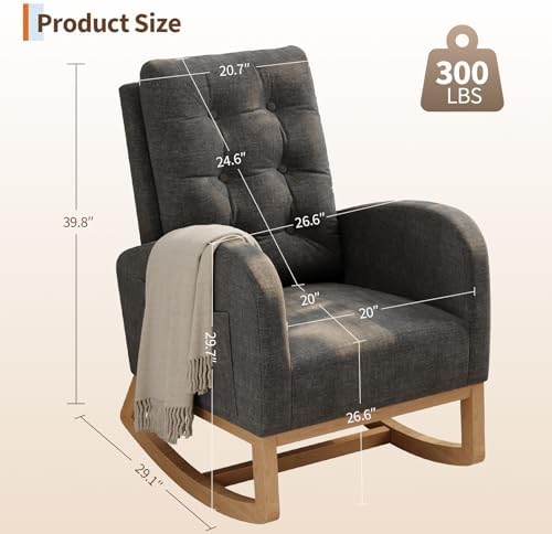 GarveeHome Nursery Rocking Chair, Linen Fabric Upholstery, Sturdy Wooden Legs & - Image 2