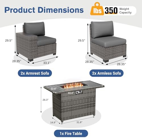 Patio Furniture Set with 44'' Fire Pit Table - Image 6