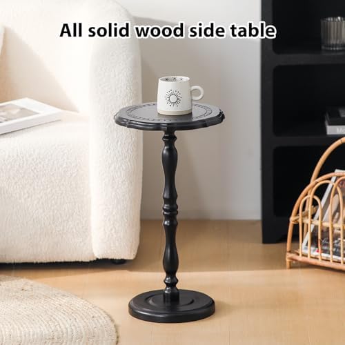 Drink Table, Small Side Table for Small Spaces, Round Solid Wood Modern Accent - Image 2