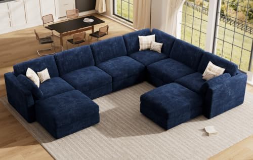 Oversized Modular Sectional Sofa U-Shaped Cloud Couches Blue - Image 3