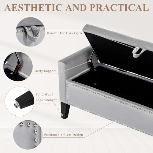 Velvet Storage Ottoman Bench, Modern Storage Bench - Image 6