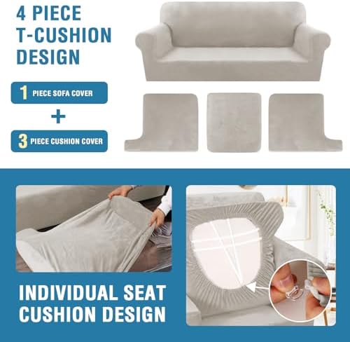 H.VERSAILTEX Sofa Cover 4 Piece T Cushion Sofa Slipcovers Thick Velvet Couch - Image 4