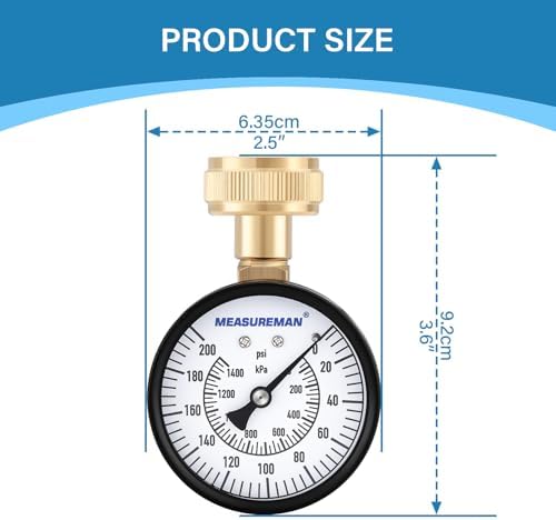 MEASUREMAN 2-1/2'' Water Pressure Test Gauge, 0-200 Psi, 3/4" Female Garden - Image 4