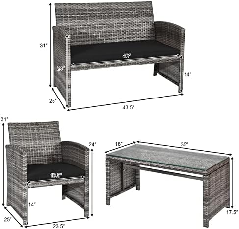 Tangkula 4 PCS Wicker Patio Conversation Set, Outdoor Rattan Sofas - Image 5
