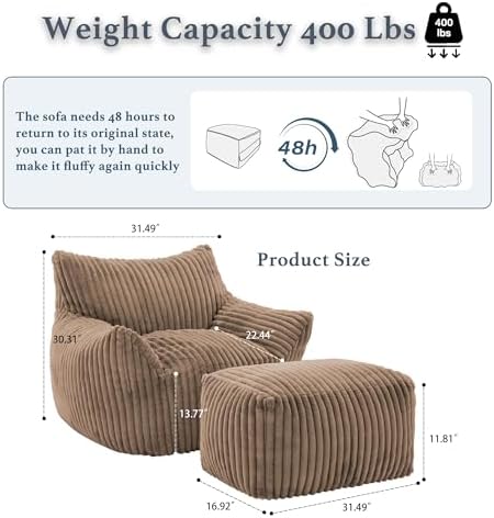 Gericco Oversized Bean Bag Chaise Lounge Chair - Image 2