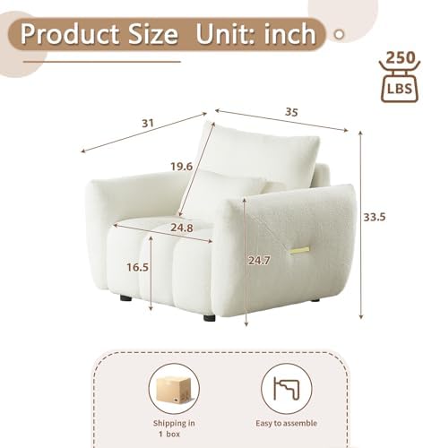 Antetek 35" Modern Accent Single Sofa Chair, Comfy Deep Seat Teddy Fabric - Image 2