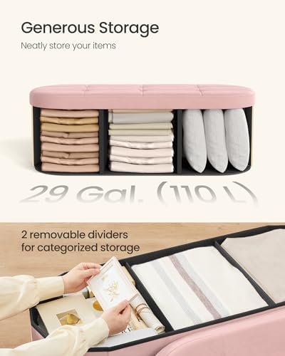 SONGMICS Folding Ottoman with Storage, Oval Bench, Velvet Fabric - Image 6