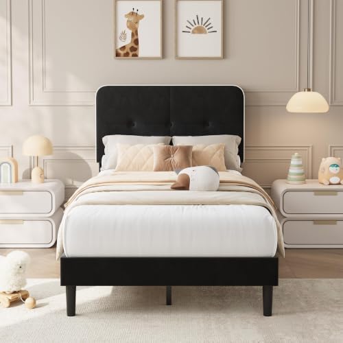Garvee Twin Bed Frame, Velvet Upholstered Platform Bed Frames - Image 7