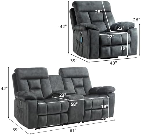 EBELLO 2 Piece Reclining Living Room Set, Soft Fabric Recliner Sofa Set - Image 2