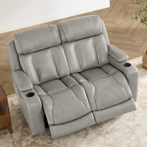 Watson & Whitely Reclining Sofa Loveseat W Power Lumbar Leather Light Grey by WatsonWhitely