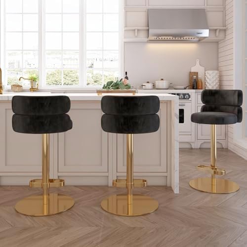 Modern Velvet Bar Stool, Swivel Adjustable Height Kitchen Counter Stool - Image 6