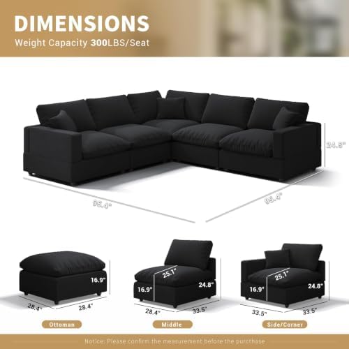 Modern Sectional Linen Couch for Living Room V-Shape Sofas, 5 Seat Modular - Image 2