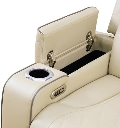 Power Recliner Chair with LED Lights, Leather Power Recliner 1 Seat, Living - Image 7