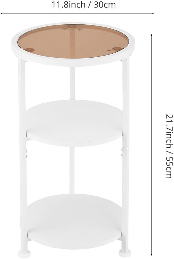 3-Tier Round Side Table with Amber Tempered Glass Top - Image 2