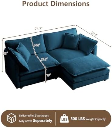 Loveseat Sofa Cloud Sofa Couch, 2 Seat Deep Seat L Shaped Couch - Image 2